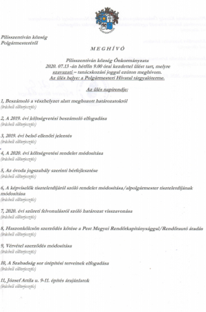 Meghívó testületi ülésre - 2020. július 13. 9:00